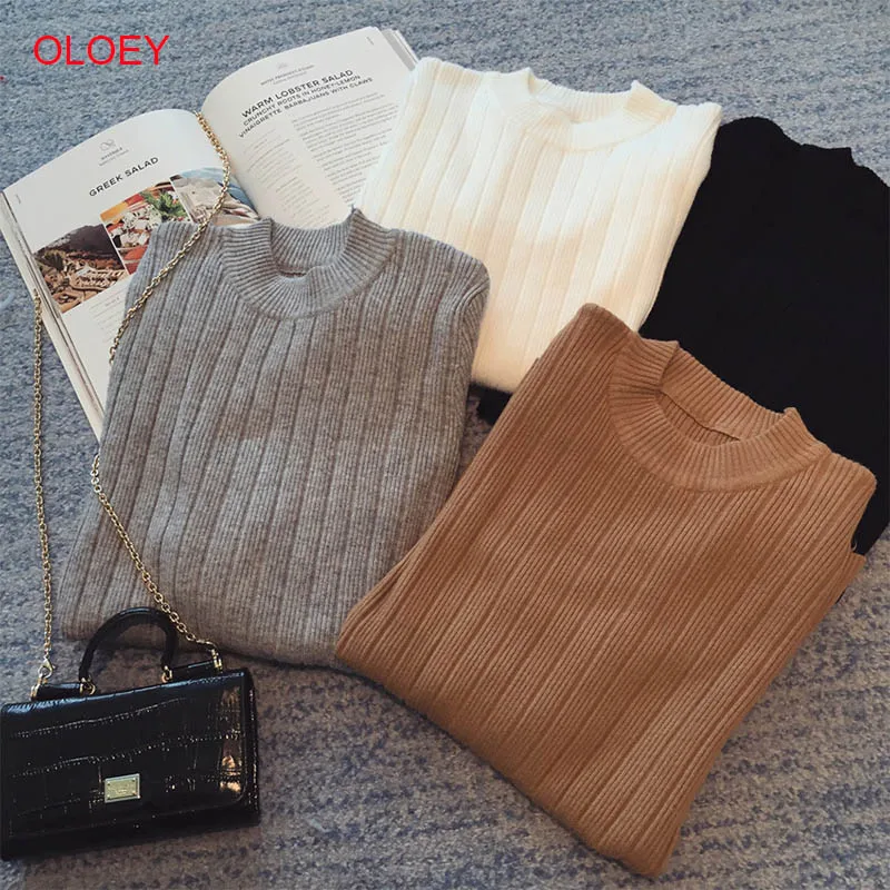 OLOEY Autumn Winter Women Sweater 2019 New High Elastic Turtleneck Pullovers Female Solid Color Knitted Sweater Lady Slim Tops