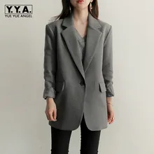 Женская куртка Осень женские пальто куртка в Корейском стиле для женщин однотонные серые женские куртки OL офисные женские пальто с длинными рукавами