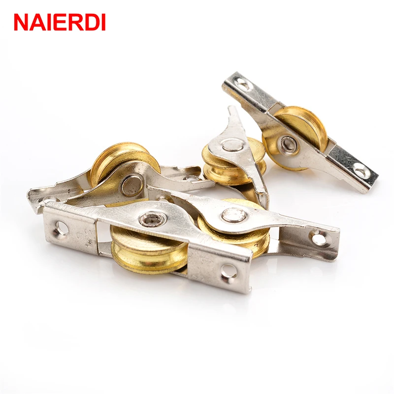 4PCS NAIERDI Sliding Door Roller Cabinet Copper Caster Wheel Pulley Runners For Wardrobe Window Furniture Hardware