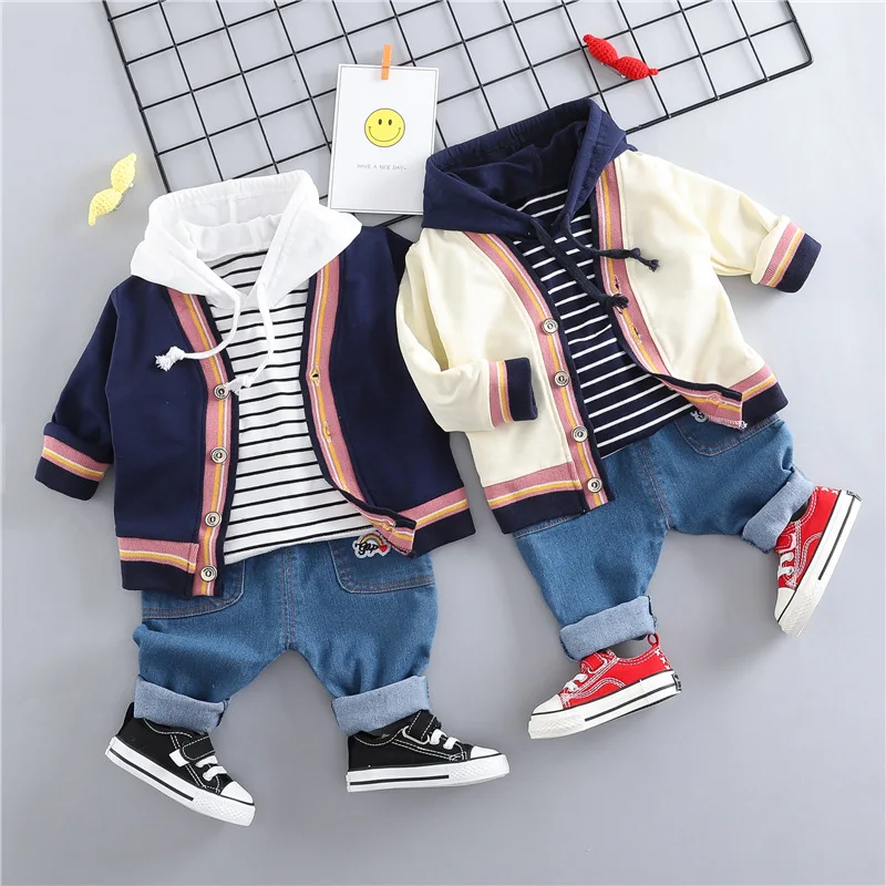 

Mihkalev 2colour baby boy outfit 2019 spring kids clothes boys clothing set hoodies top +jacket+jeans 3pieces children tracksuit