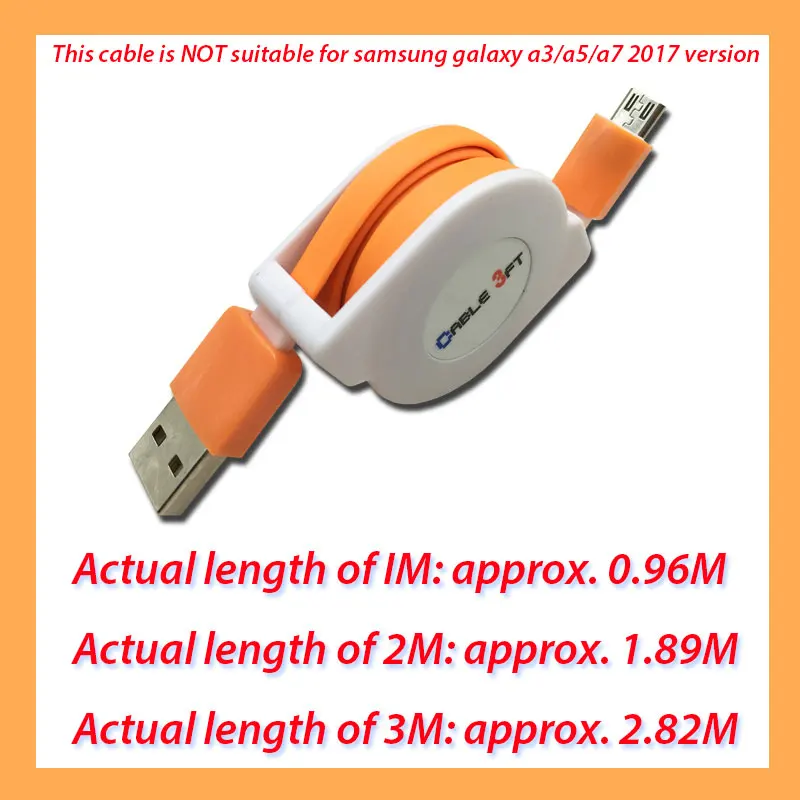 1/2/3 м микро USB Выдвижной кабель для зарядки для samsung Galaxy J3/J5/J7 A3/A5/A7 Портативный кабель для зарядного устройства длиной 3 м - Тип штекера: orange cable