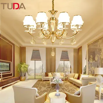 

TUDA LED Chandelier European Wrought Iron Chandelier Living Room Bedroom Frosted Glass Crystal Chandelier E14 110V 220V