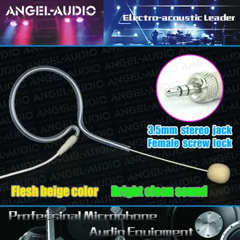 

Free Shipping Flesh Beige Earhook Female Screw 3.5 mm Jack Plug Stereo Headset Microphone Mic For Wireless BodyPack Transmitter