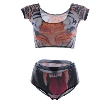 

Two-Piece Suits Young girls sexy High waist yellow tiger women's suit New fashion free shipping Dropship