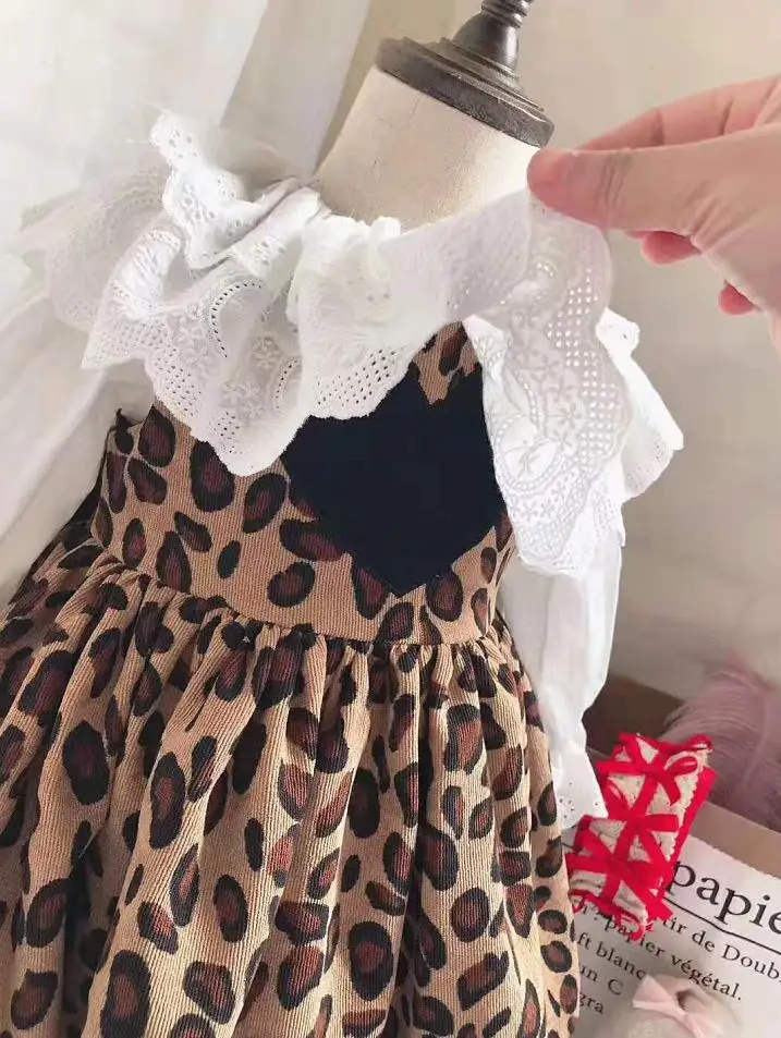 Осеннее Новое испанское платье принцессы для девочек комплекты из двух предметов с длинными рукавами и леопардовым принтом и бантом платье modis детская одежда vestidos Y1737