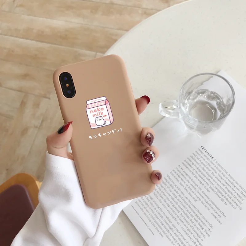 

Japanese Style Simple Phone Funda For iphone 7 8 8plus Case TPU Soft Back Cover Milk For Apple 6 6s 7 8 Plus XS MAX XR X 10 Case