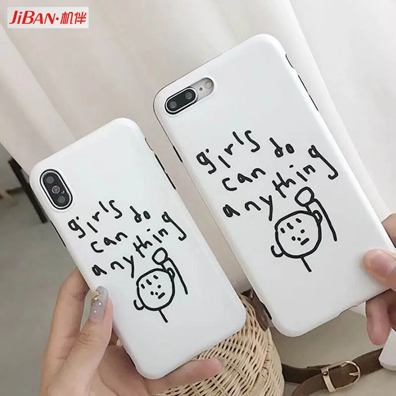 JIBAN Ins Hand-painted English Phone Case for iPhone X iphone 6 6s 6plus 7 8 plus protection Cover Funny Cartoon Soft Capa |