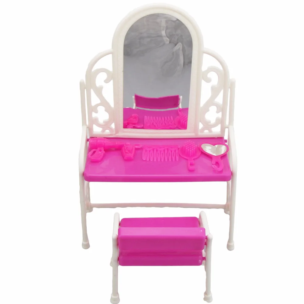 7 Pcs / Set Plastic Classical Dresser Table Chair House Bedroom Mirror Comb Furniture for Barbie Doll Accessories Baby Toys