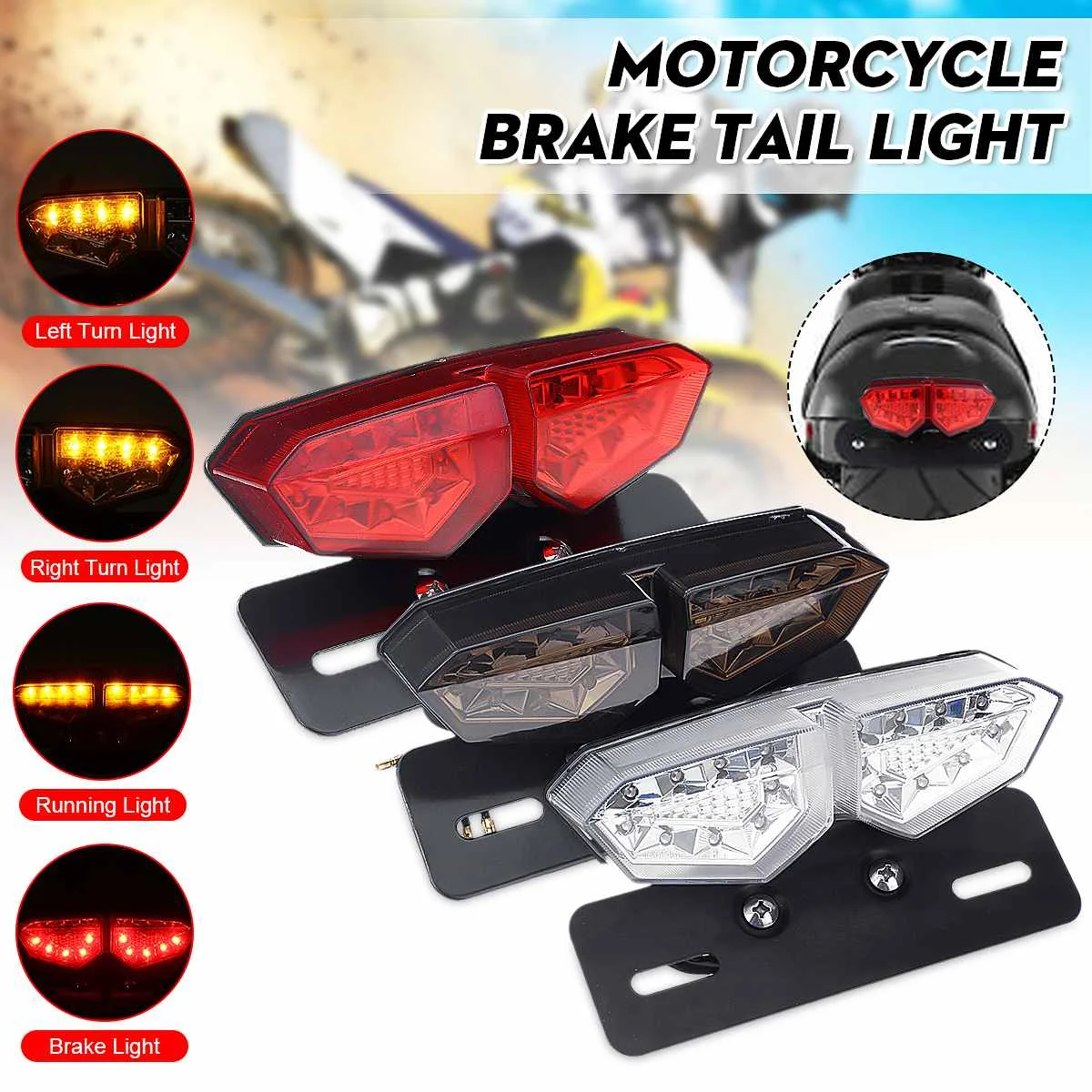 

18 LED Motorcycle Smoke Brake Rear Tail Turn Signal License Integrated Light