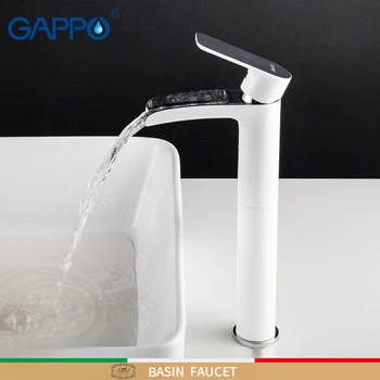 GAPPO Tall basin faucets white basin sink faucet waterfall bathroom sink faucet mixer water taps deck mounted taps double handles 3pcs waterfall chrome polished basin faucets deck mounted