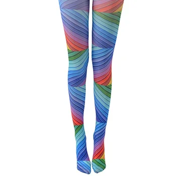 

spring thin stockings Rainbow stripes pattern Tights High-quality coloured Silk stockings shaping leggin 1order=1pc