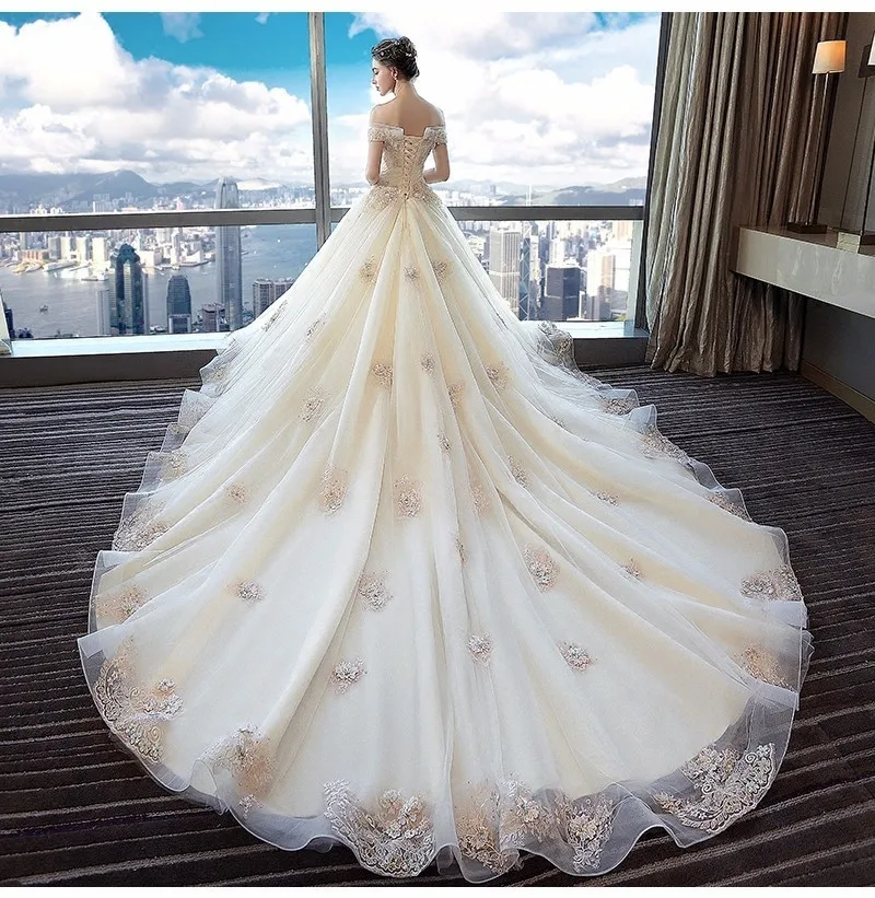 Robe De Mariee размера плюс винтажное кружевное свадебное платье цвета шампанского с рукавами-крылышками и жемчужинами роскошное свадебное платье