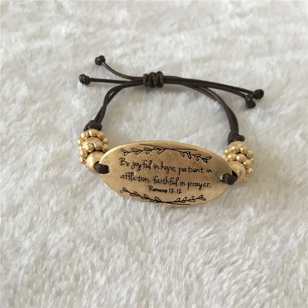 

TRENDY WORN GOLD COLOR DARK BROWN CORD ADJUSTABLE BRACELET FOR THANKS GIVING DAY CHRISTIAN