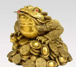 9 "Китай Народная Бронзовый Yuanbao Богатство Монеты Золотая Жаба Лягушка Бронзовая Статуя украшения бронза заводские магазины