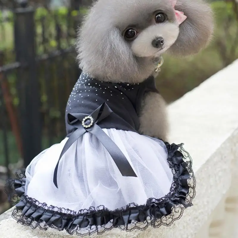 Elegant Black rhinestone pet dog dress princess tutu dress party