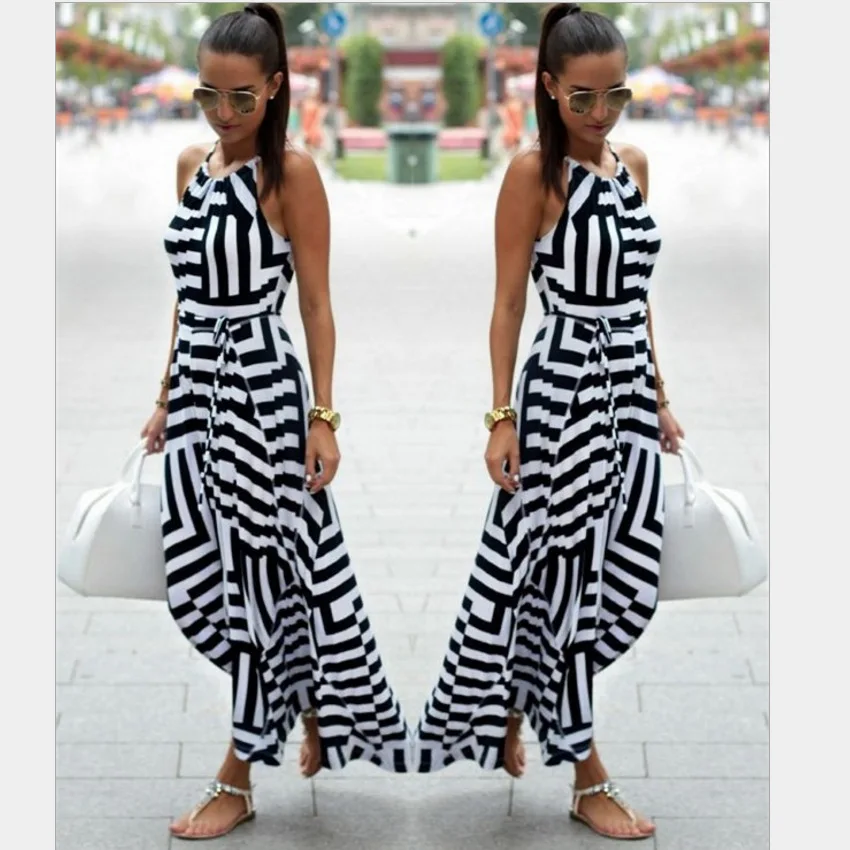 

Womens V Neck Boho Maxi Dress Geometric Print Elastic Sashes Long Pleated Sundress Summer 2019