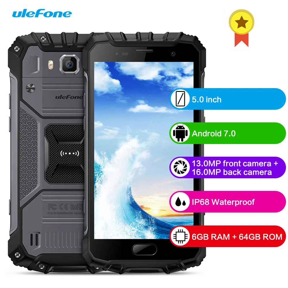 

Ulefone Armor 2 4G Smartphone Android 7.0 5.0 Inch Octa Core 2.6GHz IP68 Waterproof NFC 16.0MP Rear Camera 6GB RAM 64GB ROM