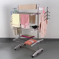 Trintion 3 Layer Tier Clothes Airer 168*76*64cm Foldable Hanger Dryer Stand Portable Adjustable Indoor Outdoor Laundry Dry Rail Hanger with Wheels