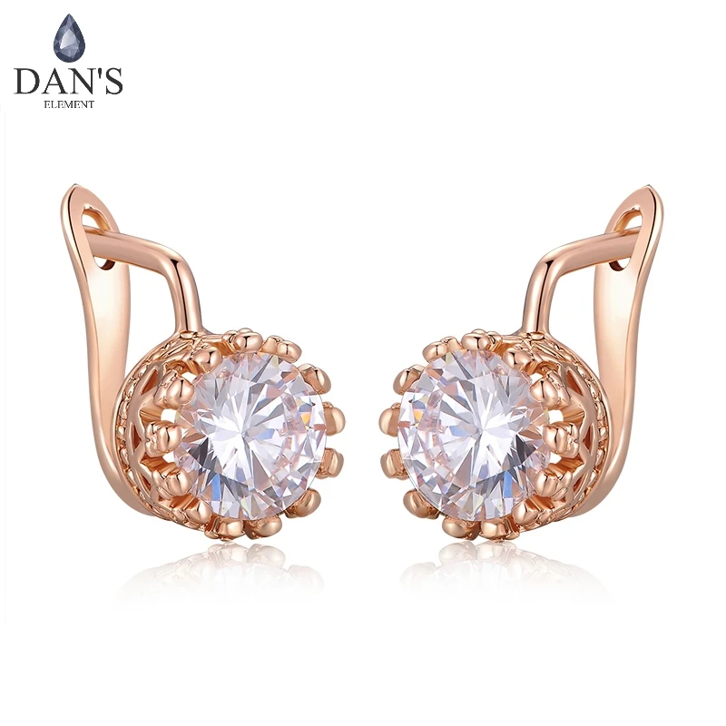 

DAN'S ELEMENT Brand Sparkling Crown Wedding Stud Earrings For Women Rose Gold Color Women's Earring Zirconia Jewelry DEE610