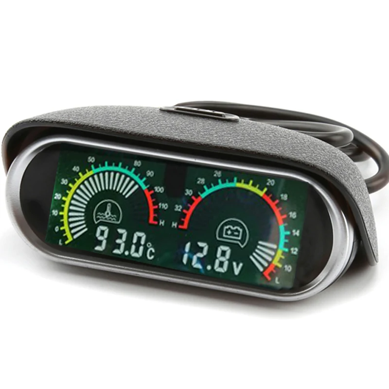 

2 in 1 LCD Car Truck Water Temp Gauge Temperature Sensor Meter Voltmeter Voltage Gauges Digital Horizontal gauge Sunshiel12v 24v
