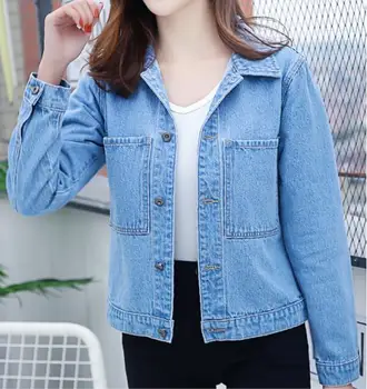 

2019 Women Basic Coat Jacket Autumn And Winter Women Vintage Casual Oversize Slim Denim Coat Female White Pink Jeans Coat