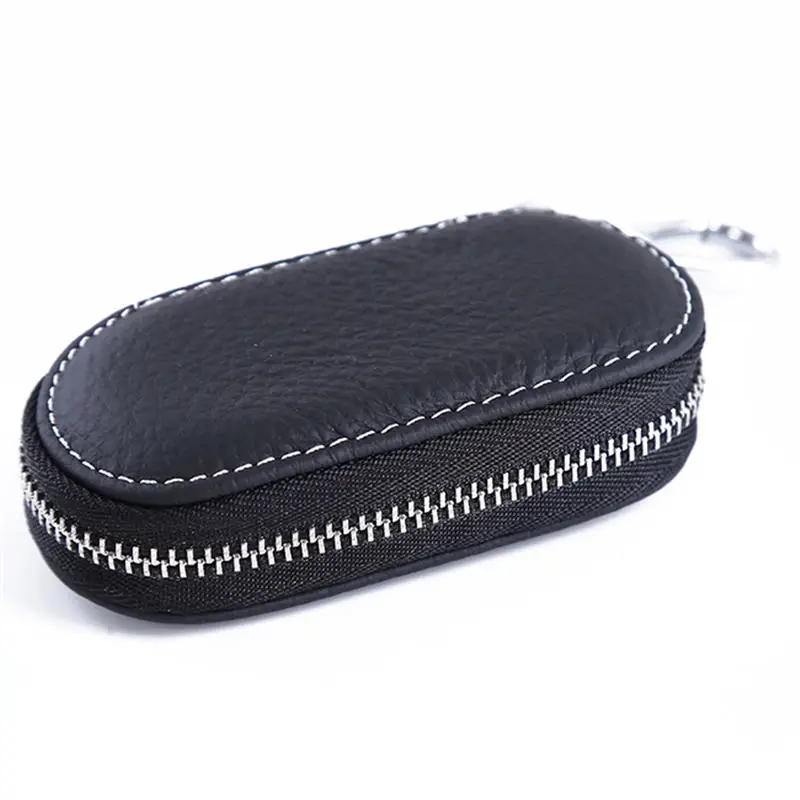 Leather Car Key Wallets Men Key Holder Housekeeper Keys Organizer Women Keychain Covers Zipper Key Case Bag Unisex Pouch Purse - Цвет: Black