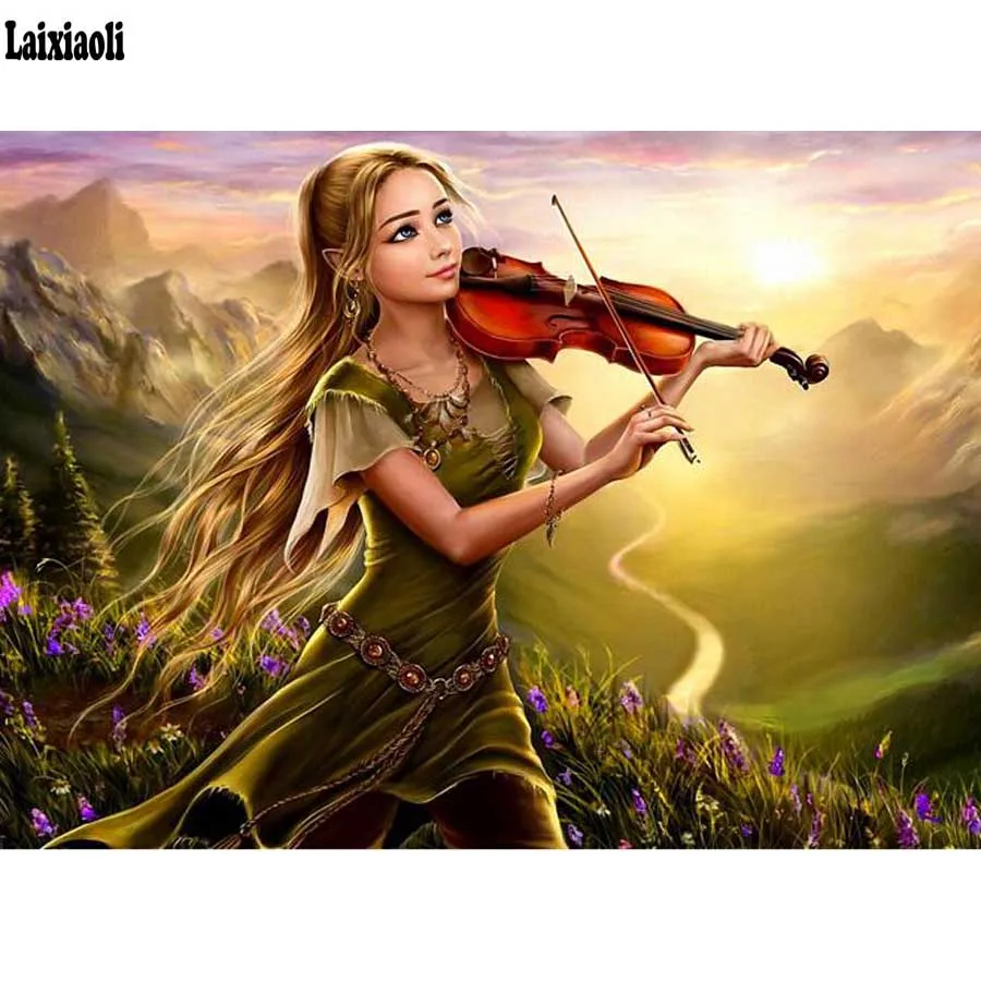 Full Square Diamond 5D DIY Diamond Painting Violin girl 3D Embroidery Cross Stitch Rhinestone Mosaic angel Painting crafts