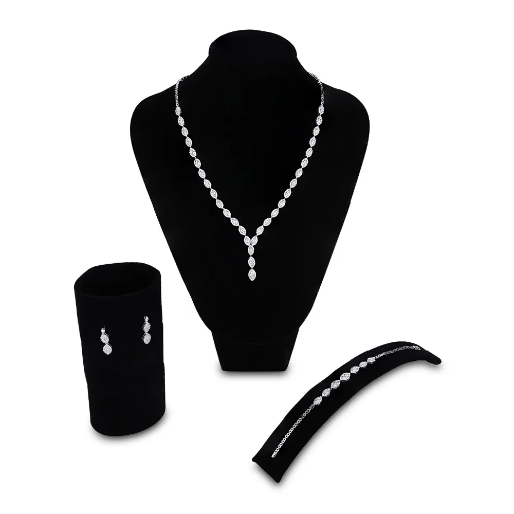 

Newest Bridal Jewelry Sets for women rhodium plated white CZ 3pcs jewelry set ( necklace + bracelet + earrings ) Free shipping