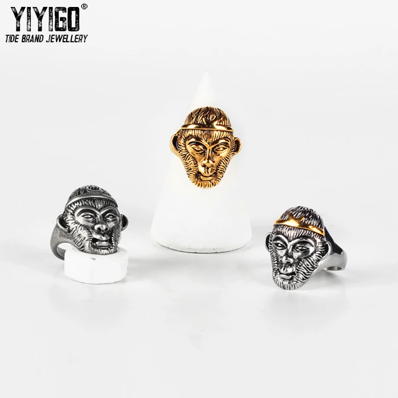 buy 1Piece Monkey King Rings Women Men Lover #039;s Stainless 316L Titanium Steel Vintage Trend Party Monkey Head Ring Finger 7 9 Yards