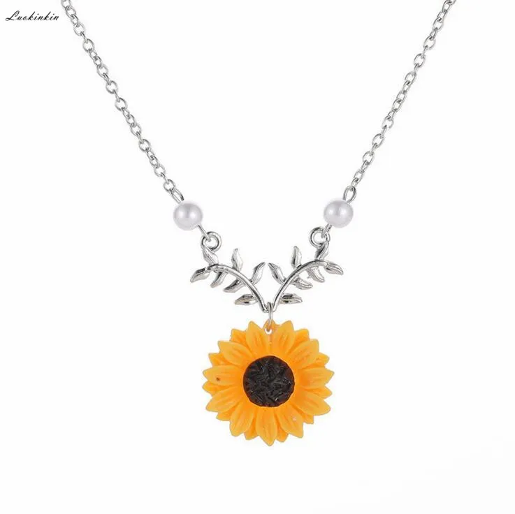 

long gold&silver resin pendant chain necklace spring style sunflower necklace for women accessories in jewelry 2019 new