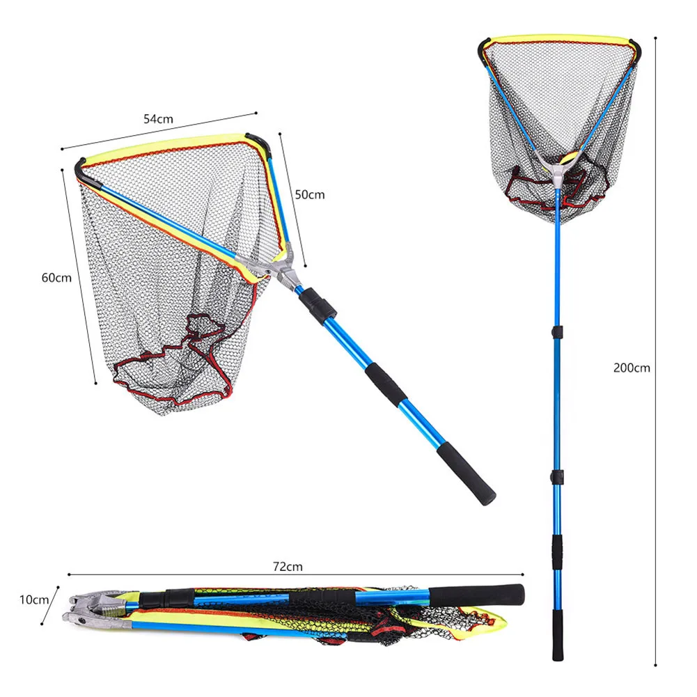 200 мм синяя Складная рыболовная сачок, рыболовная сеть, литая карповая сетка с резиновым покрытием, сеть с удлиняющейся телескопической ручкой