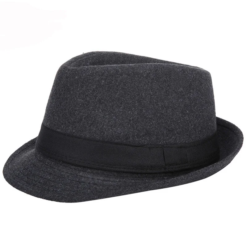 FS Мужские фетровые черные Панамы, модная шерстяная шляпа, мужские Гангстерские Трилби кепки, Повседневные Вечерние шляпы с широкими полями в английском стиле, джазовые шляпы - Цвет: Gray1