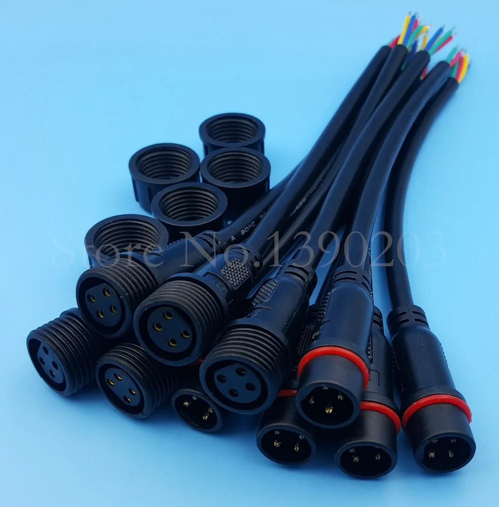 5Pairs 4Pin 20AWG-0.5mm Black IP65 Waterproof LED Strips Cable Connector 20cm OD 6mm