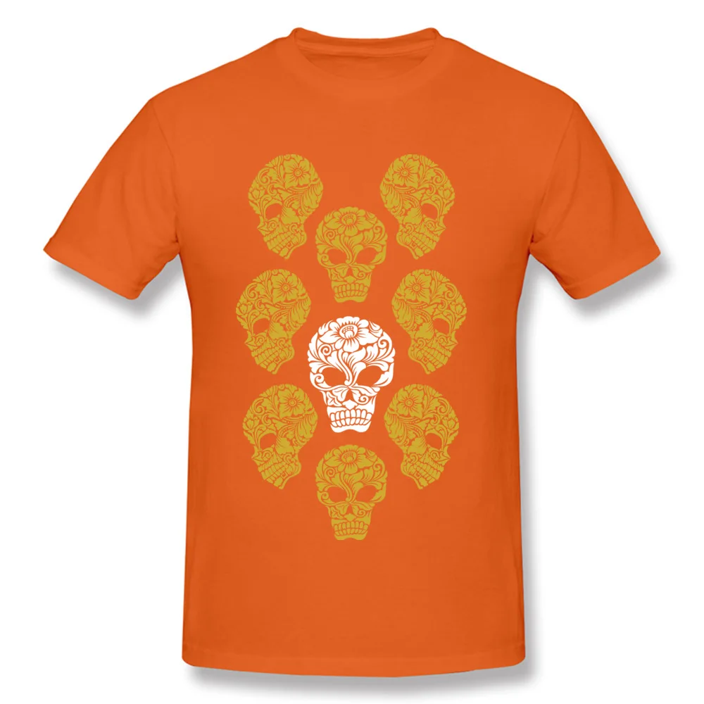 Graphic Mens T Shirt White and gold skull heads Simple Style Tees Pure Cotton Short Sleeve Personalized Sweatshirts Round Neck White and gold skull heads orange