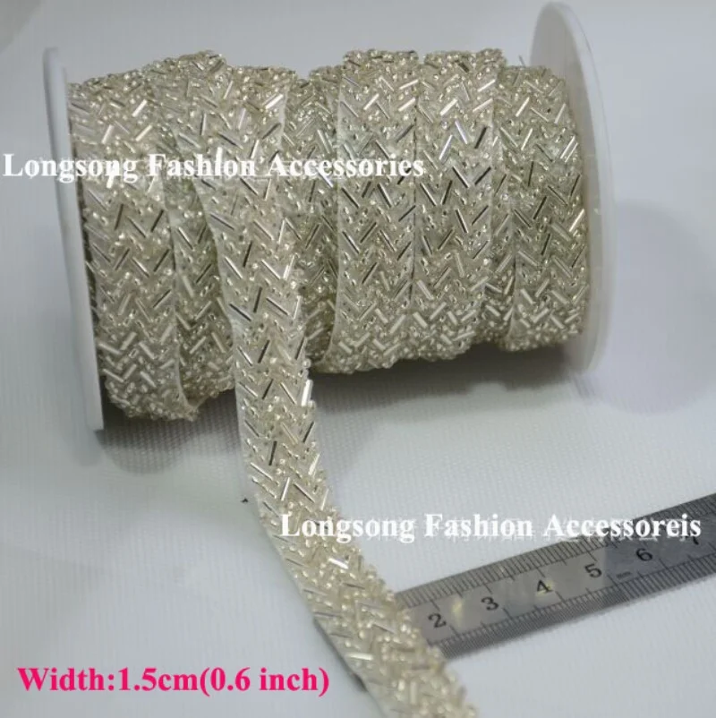 5yards/lot Glass Seed Beads Trimming Bridal Sash, Rhinestone Applique, Bridal Applique,Wedding Applique XML004-2