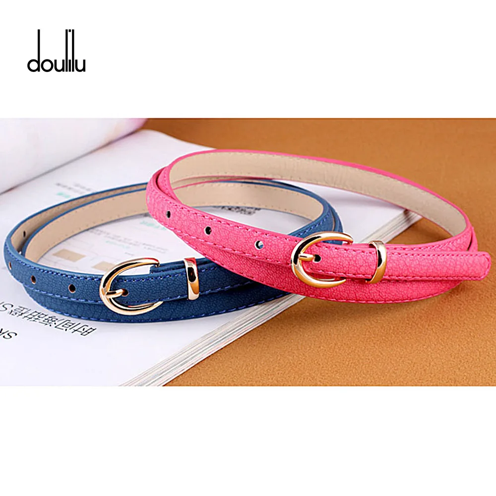 

High Quality PU Leather Female Slim Belt Fashion Women Skinny Leather Waist Strap Blue Red Brown Black Leather Thin Belt