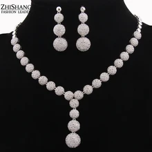 Elegant Luxury Bridal Jewelry Sets For Women Round Cubic Zirconia Diamond Necklace Set African Jewelry Set For Party WS067