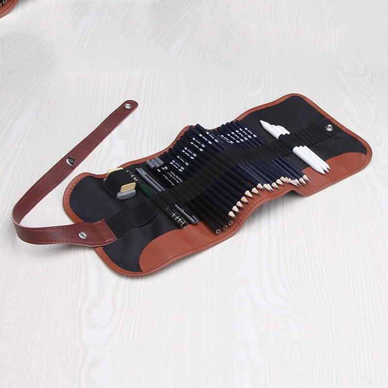 1 Set Mulitfunctional Sketch Pencil + Canvas pencil holder Set For