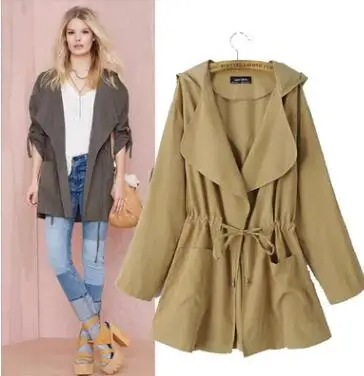 

Women's new fashion long hooded light windbreaker jacket six color four yards