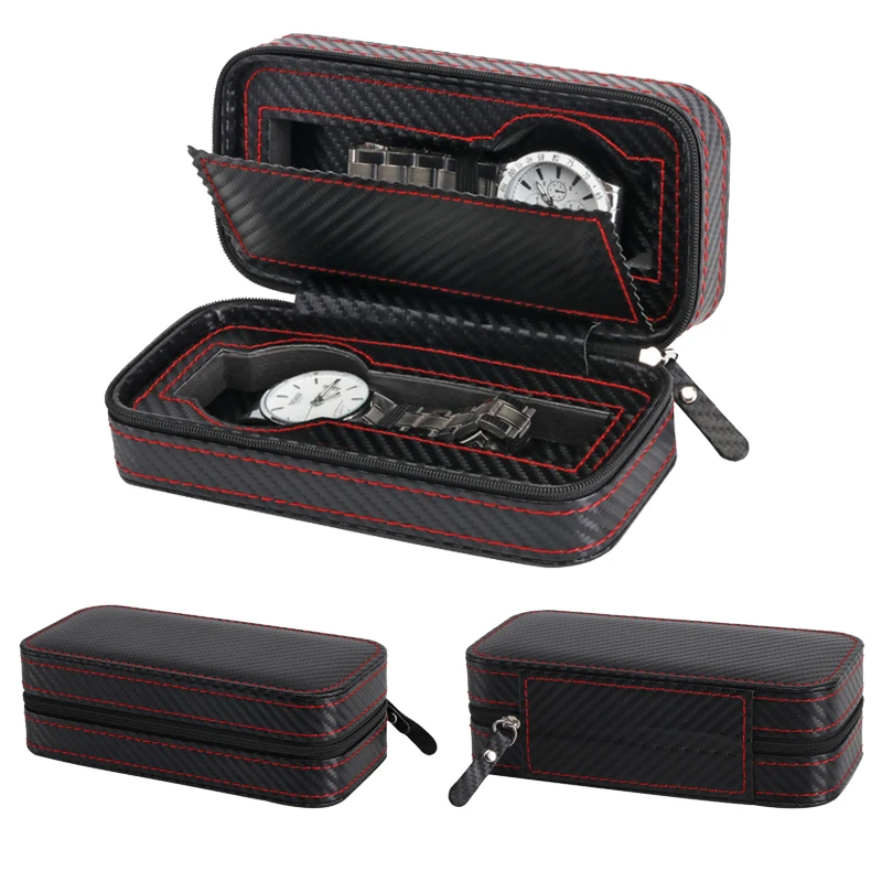 

2019 Luxury 2 Grids Handmade Carbon Fiber Watch Box Watch Case Clock Box Time Box for Watch Organizer