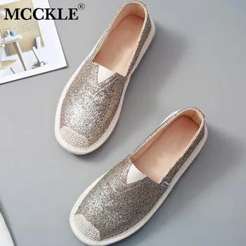

MCCKLE Women Flat Shoes Casual Loafers Round Toe Bling Canvas Female Black White Flats Shallow Single Shoes For Gilrs Footwear