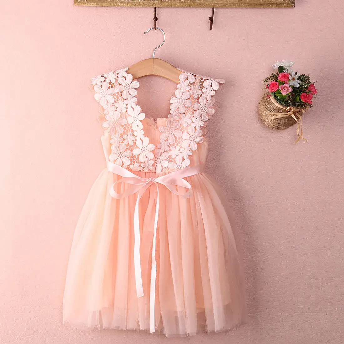 Нарядное платье для маленьких девочек одежда для малышей Детские платья-пачки, одежда для девочек платье для свадебной вечеринки, vestidos robe Fille - Цвет: Розовый