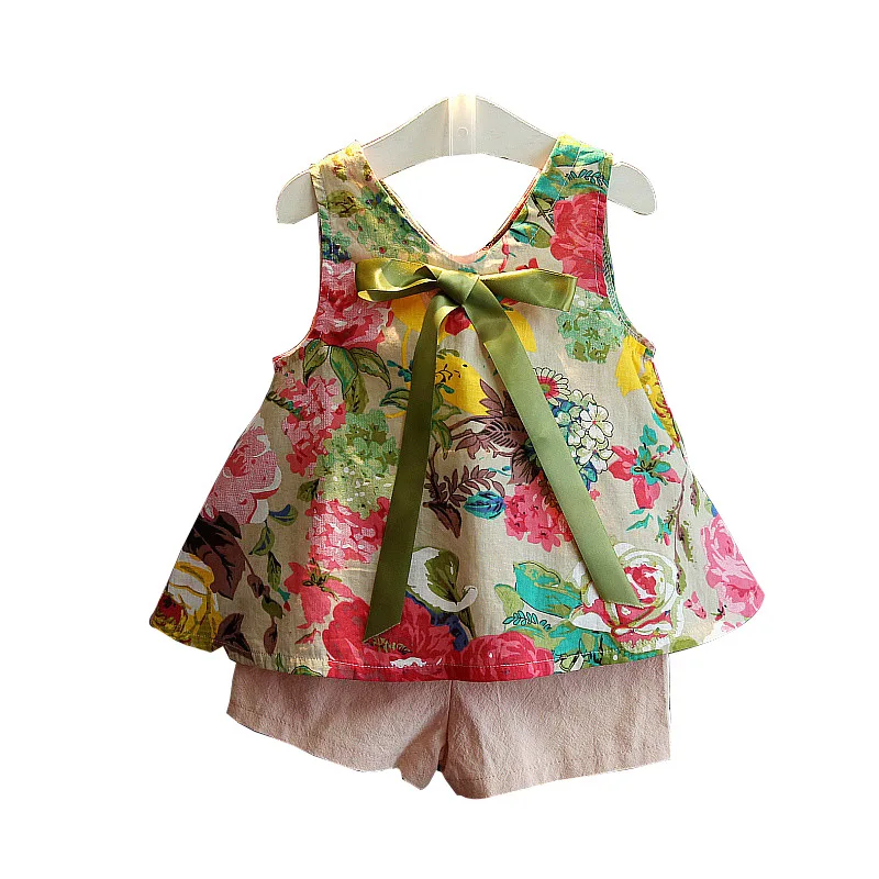 

2018 New Children Girl Summer Clothing Set Floral Printed Sleeveless Vest+Shorts Sets Baby Girls Kids Clothes 2 3 4 5 6 7 Years
