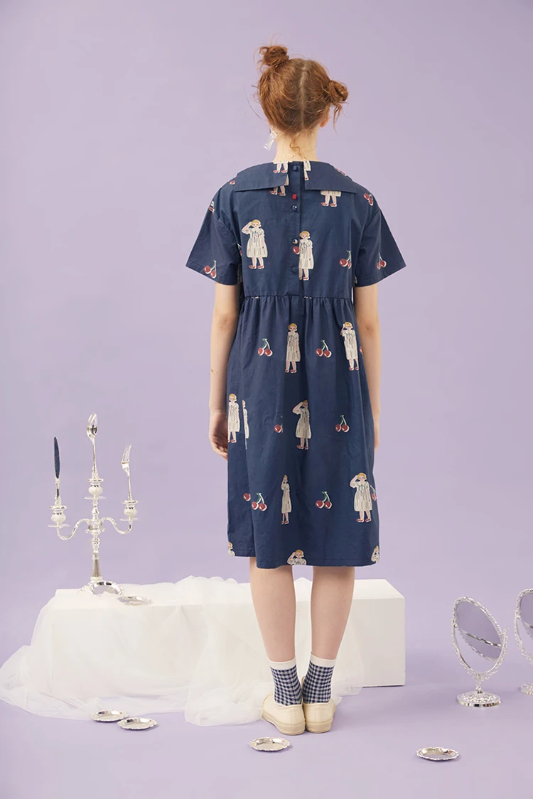 Новое платье Harajuku, милая вишня, Бабочка, дизайнерская женская летняя шифоновая рубашка с коротким рукавом, матроска, консервативный стиль, платье для девочек, синее