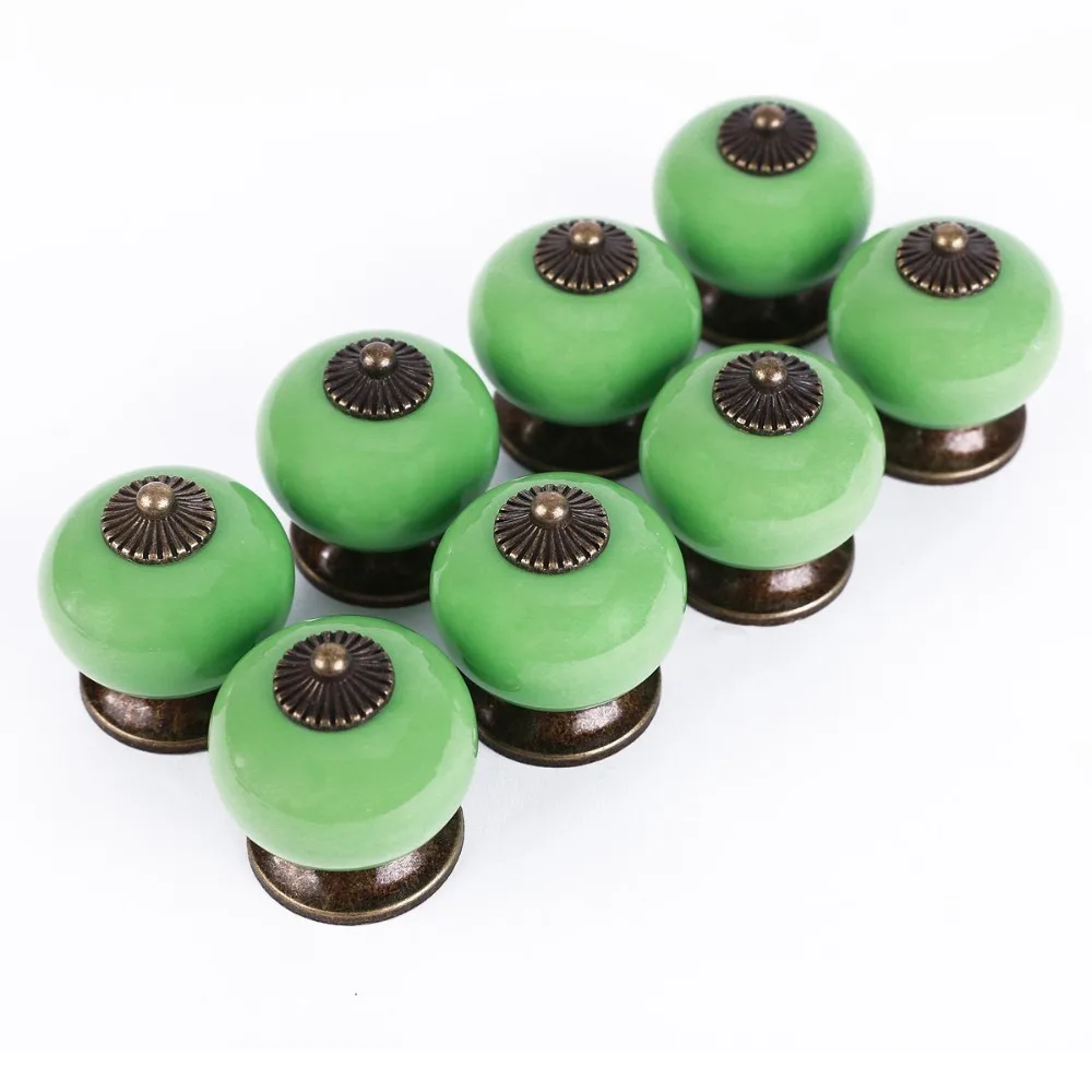 

10PCS Vintage Round Ceramic Door Knobs Drawer Cabinet Cupboard Wardrobe Pull Handle Green