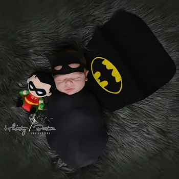 

Infant Baby Boy Photo Shoot Stretch Wrap Batman Hat Outfits Newborn Photography Props bebe Fotografia Wrap Accessories