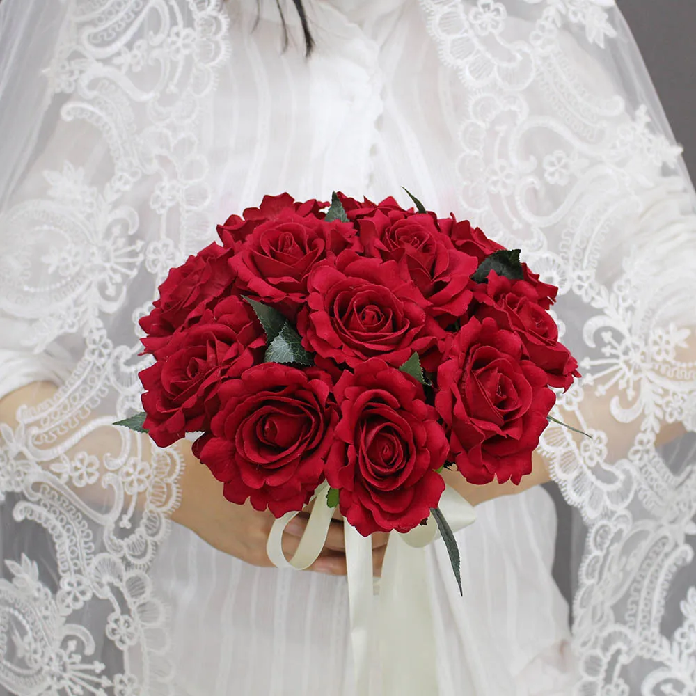 Реальные изображения искусственная красная роза Свадебный букет Красивые Свадебные аксессуары Свадебный букет de Mariage - Цвет: As picture