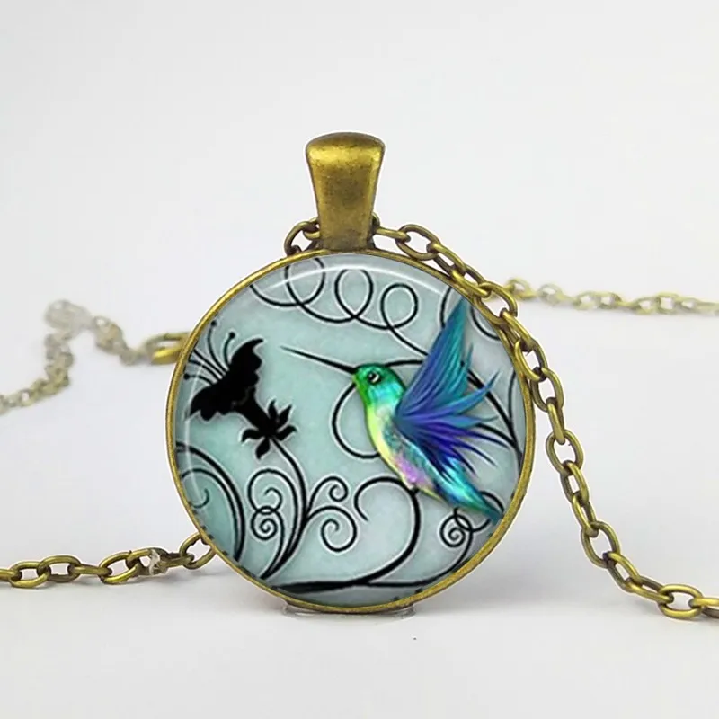 Suteyi женское модное ожерелье стеклянное ожерелье птица Робин синий Colibri NHummingbird плитка стеклянный кулон - Окраска металла: Bronze Necklace1