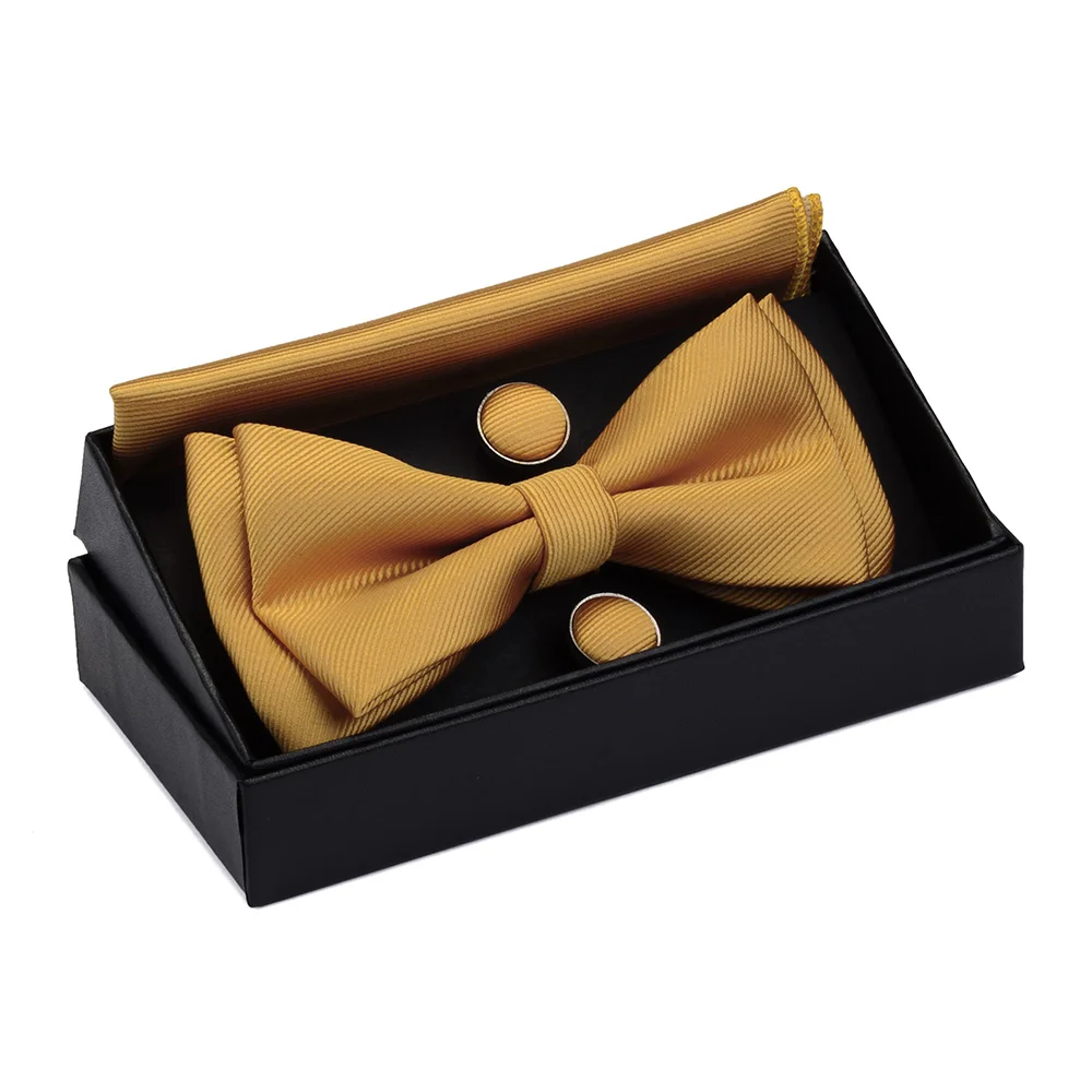 Gusleson качественные носки для свадьбы для мужчин однотонные двухслойные предварительно завязанные галстук-бабочка и карманные Квадратные запонки набор с подарочной коробкой - Цвет: 11