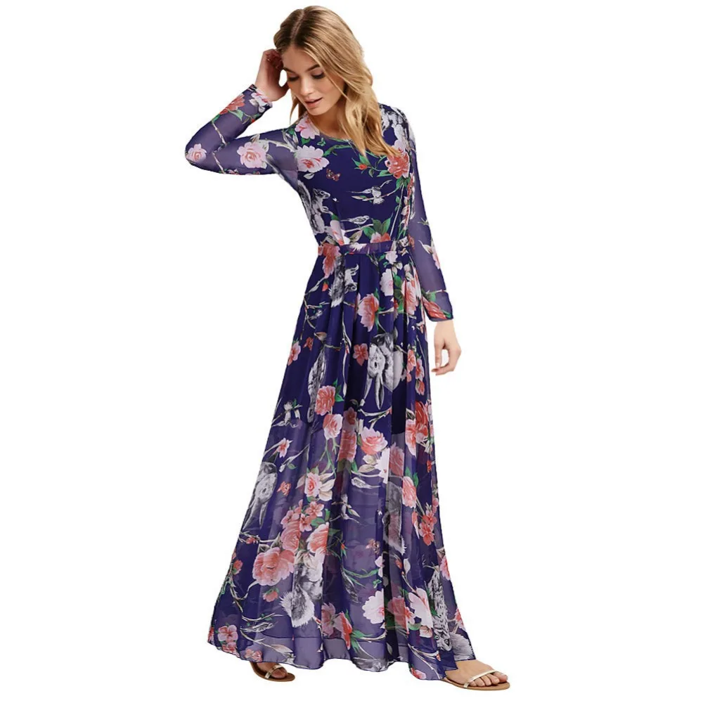 Grande Formato 6XL Donne Fiori Stampa Chiffon Manica Lunga In Chiffon  Signore Vestito Lungo Elegante Maxi Abiti Viola, Giallo, rosso|dress  compare|dress me prom dressesdresses skirts kids dresses skirts - AliExpress